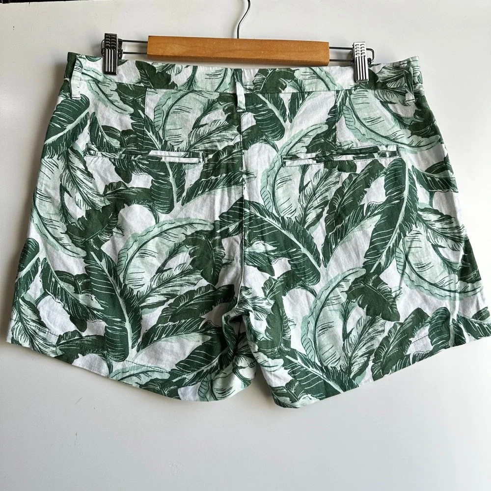 Old Navy Chino Shorts Palm Print Linen Blend Casual Green/White Size 12 NWOT - Picture 8 of 11